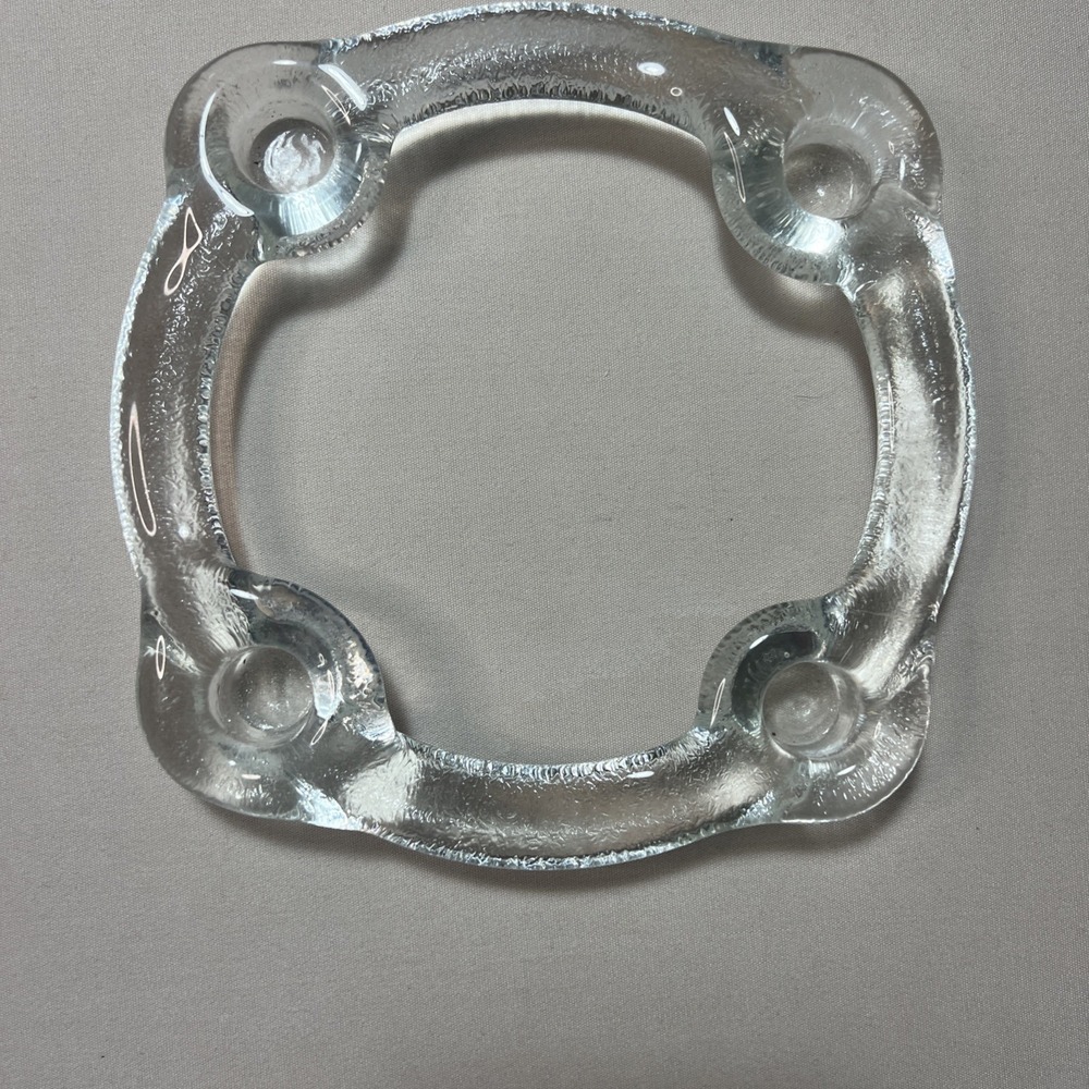 Pukeberg Sweden Lead Crystal 4 Light Taper Candle Holder Textured Glass Ring 8in